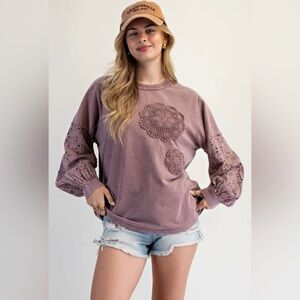 NWT EASEL eyelet washed Terry pullover light plum size  2X  🌹🌸🌺 Brown hall